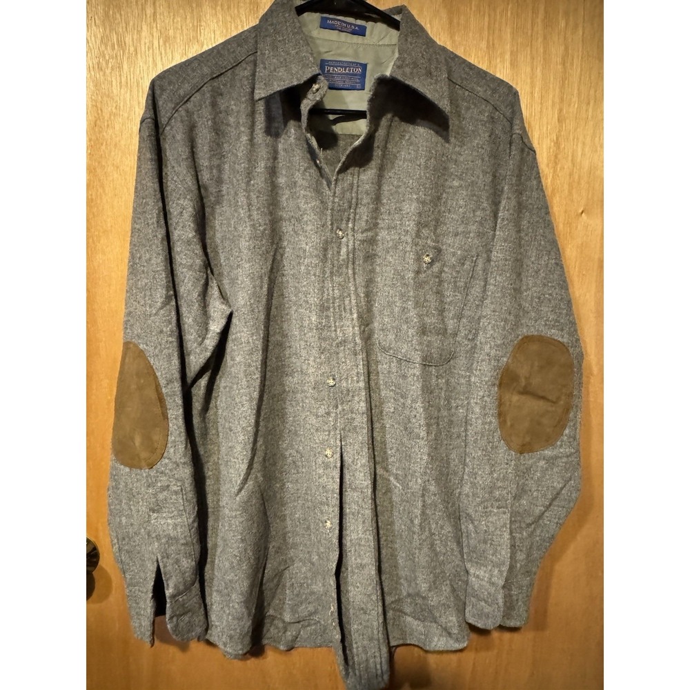 Pendleton Vintage Trail Shirt Suede Elbow Patch Size Medium Charcoal Grey